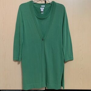 Chico's 2-Piece Knit Sweater Set Women's Cardigan Tunic & Tank Top Green 0 (S/4)